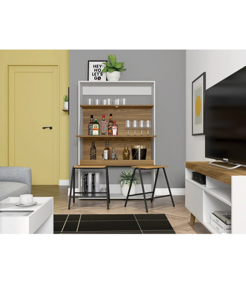 Armario SPAIN, multiusos, alto, MDP blanco y miel, 90 x 36 x 140 cm