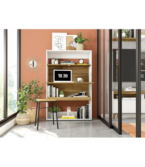 Armario SPAIN, multiusos, alto, MDP blanco y miel, 90 x 36 x 140 cm