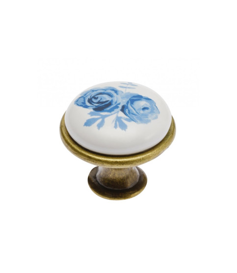 Pomo de porcelana 0728-J4 A-Blue Rose latón envejecido Pomo de porcelana 0728-J4 A-Blue Rose latón envejecido