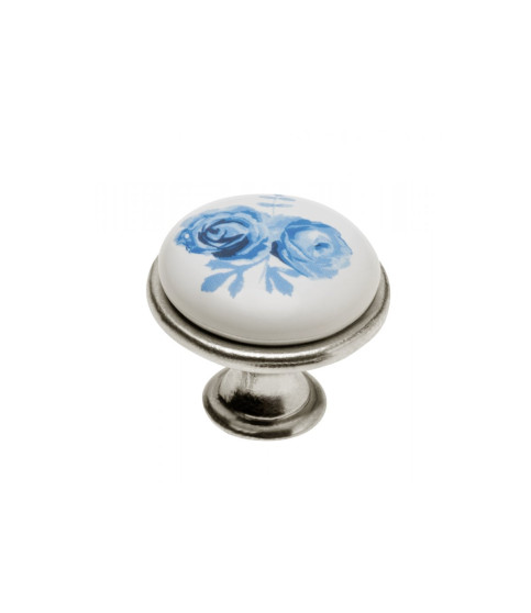 Pomo de porcelana 0728-J4 A-Blue Rose latón envejecido Pomo de porcelana 0728-J4 A-Blue Rose latón envejecido