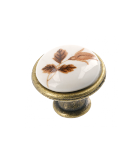 Pomo de porcelana 0728-J4-B, B-flor marrón, dorado envejecido