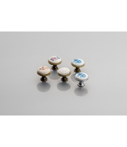 Pomo de porcelana 0728-J4-B, B-flor marrón, dorado envejecido