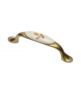 Tirador de porcelana 0728-PB, B-flor marrón, dorado envejecido