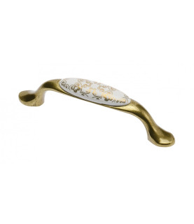 TIRADOR DE PORCELANA MUEBLE C=96MM ORO ANTIGUO/ORNAMENTO DORADO