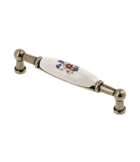 Tirador de porcelana 0728-BR, R-flor rosa, dorado envejecido