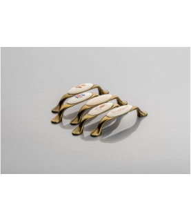 Tirador de porcelana 0728-PB, B-flor marrón, dorado envejecido