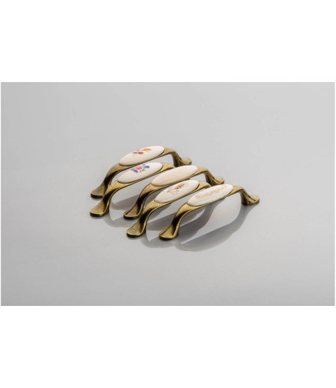 Tirador de porcelana 0728-PB, B-flor marrón, dorado envejecido