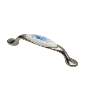 TIRADOR DE PORCELANA MUEBLE C=96MM ORO ANTIGUO/ROSA AZUL