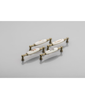 Tirador de porcelana 0728-BB, B-flor marrón, dorado envejecido