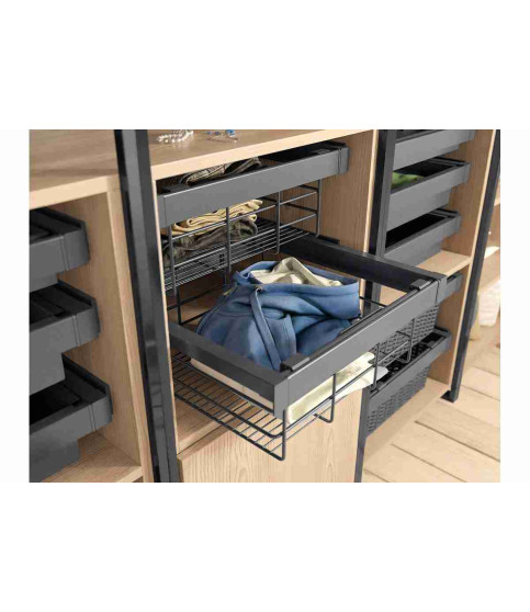 CESTA DE ROPA ELITE 600MM MONTAJE OCULTO CON AMORTIGUADOR ANTRACITA