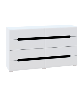 CÓMODA BIANCO 4+4 CAJONES BLANCO BRILLO CON INSERCIONES NEGRO / ROBLE APPALACHI