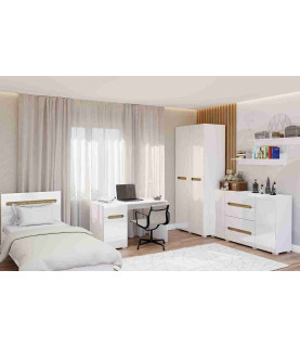 CAMA BIANCO DOBLE 160 BLANCO BRILLO CON INSERCIONES NEGRO / ROBLE APPALACHI