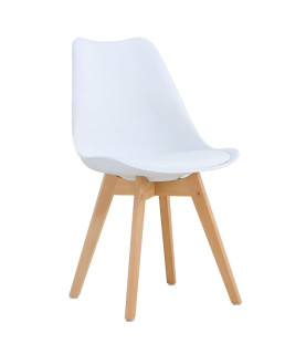 Silla TORRE 4P ( SU ), madera, polipropileno y cojín blanco