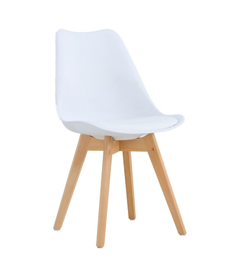 Silla TORRE 4P ( SU ), madera, polipropileno y cojín blanco