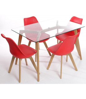 Silla TORRE 4P (SU), madera, polipropileno y cojín rojo