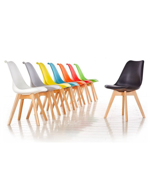Silla TORRE 4P (SU), madera, polipropileno y cojín rojo