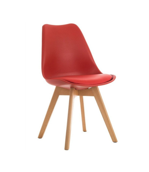 Silla TORRE 4P (SU), madera, polipropileno y cojín rojo