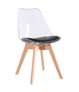 Silla TORRE 4P, madera, transparente, cojín negro