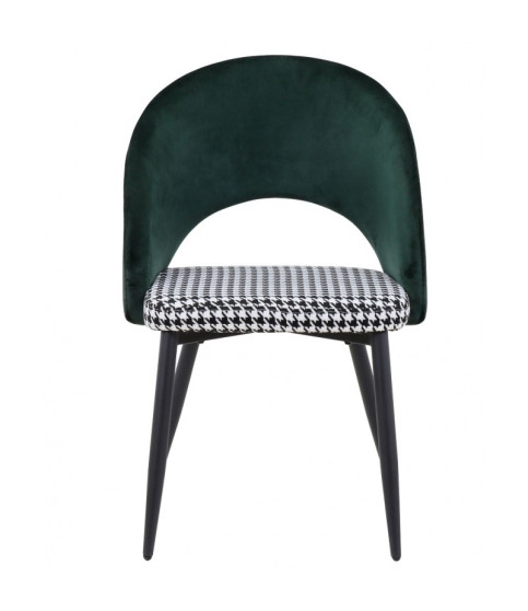 Silla CLEO, metal, tapizado verde con patrón pata de gallo.