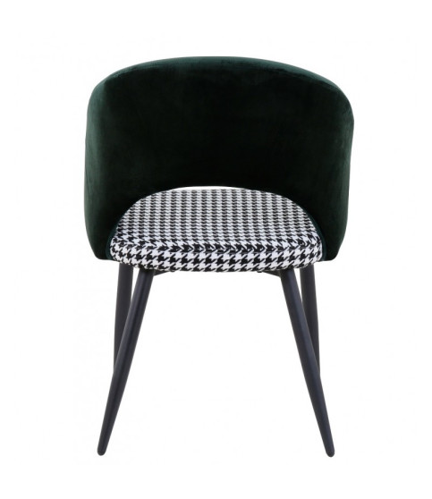 Silla CLEO, metal, tapizado verde con patrón pata de gallo.