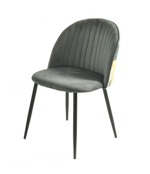 Silla PALM GREY, metal, tapizado en terciopelo gris con trasera estampado palm