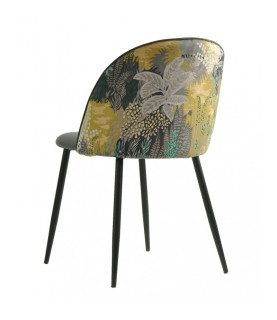 Silla PALM GREY, metal, tapizado en terciopelo gris con trasera estampado palm