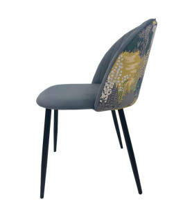 Silla PALM GREY, metal, tapizado en terciopelo gris con trasera estampado palm