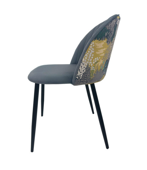 Silla PALM GREY, metal, tapizado en terciopelo gris con trasera estampado palm