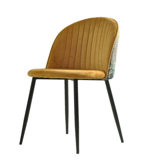 Silla PALM YELLOW, metal, tapizado velvet amarillo con trasera palm.
