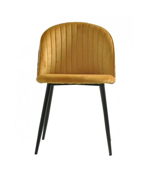 Silla PALM YELLOW, metal, tapizado velvet amarillo con trasera palm.