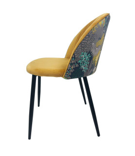 Silla PALM YELLOW, metal, tapizado velvet amarillo con trasera palm.