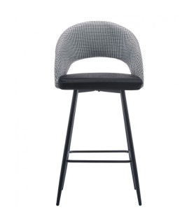 Taburete CLEO, metal, tapizado pata de gallo con negro.