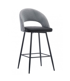 Taburete CLEO, metal, tapizado pata de gallo con negro.