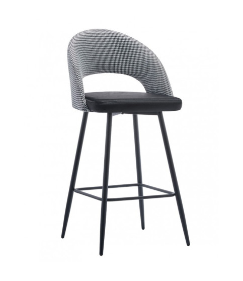 Taburete CLEO, metal, tapizado pata de gallo con negro. Taburete CLEO, metal, tapizado pata de gallo con negro.