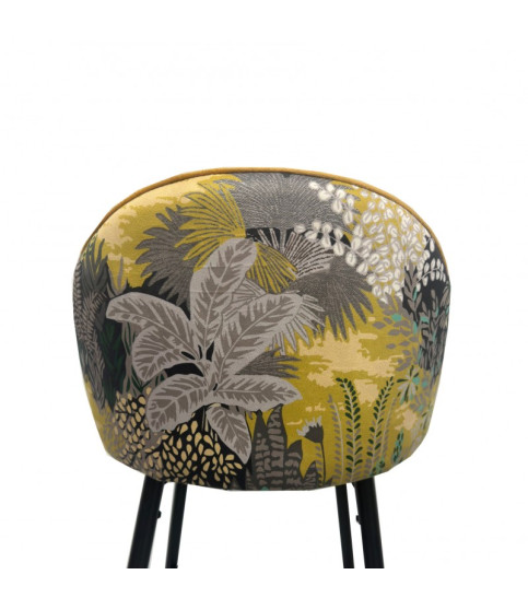 Silla PALM YELLOW, metal, tapizado velvet amarillo con trasera palm.