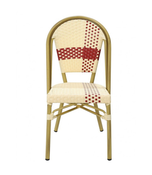 Silla PARIS apilable — aluminio y ratán blanco y marrón.