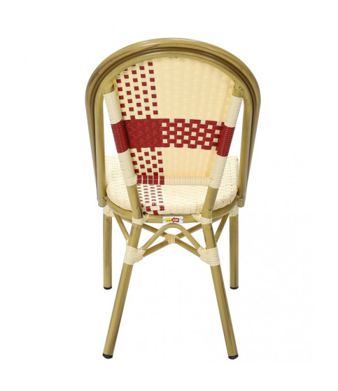 Silla PARIS apilable — aluminio y ratán blanco y marrón.