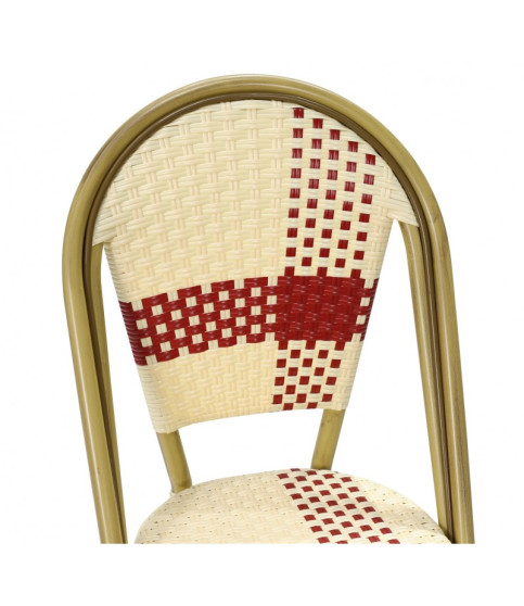 Silla PARIS apilable — aluminio y ratán blanco y marrón.