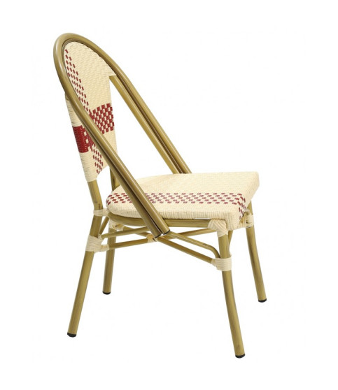 Silla PARIS apilable — aluminio y ratán blanco y marrón.