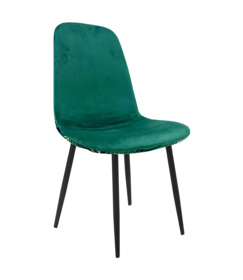 Silla HORUS NEW, metal, tapizado en velvet verde con trasera floral a juego