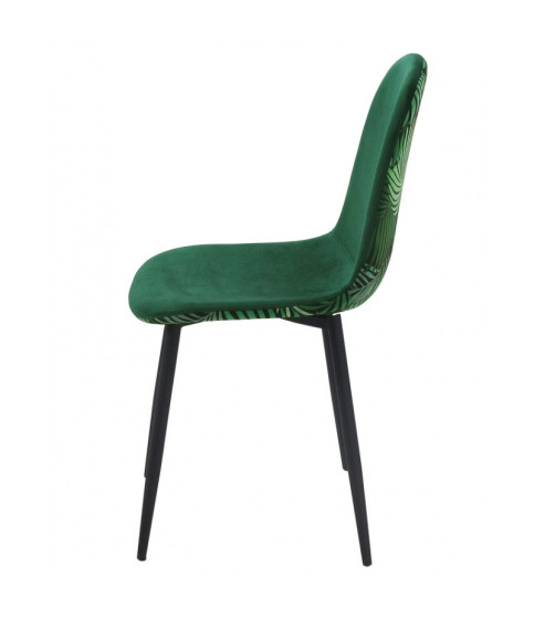 Silla HORUS NEW, metal, tapizado en velvet verde con trasera floral a juego