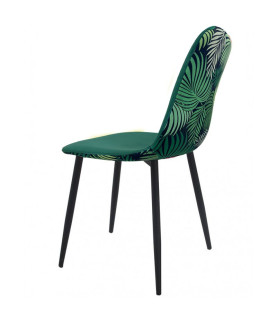 Silla HORUS NEW, metal, tapizado en velvet verde con trasera floral a juego