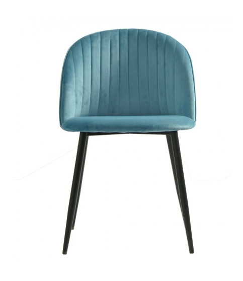 Silla PALM SKY BLUE, metal, tapizado en terciopelo azul con trasera estampado palm