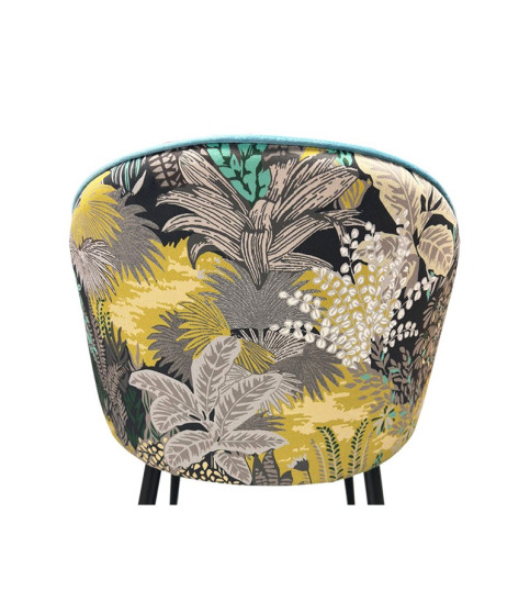 Silla PALM SKY BLUE, metal, tapizado en terciopelo azul con trasera estampado palm