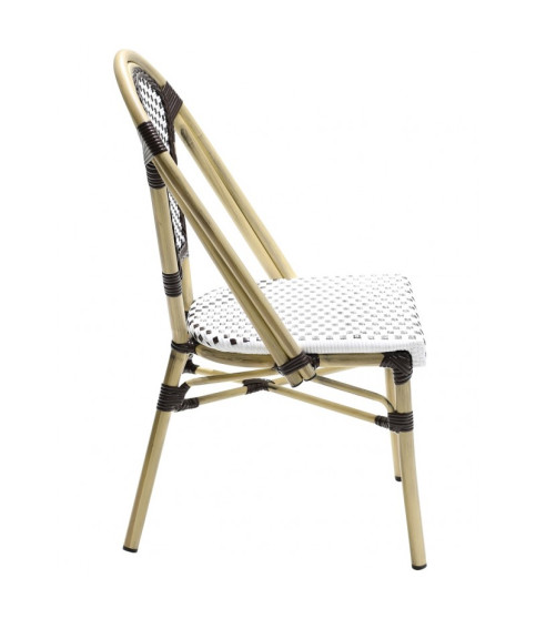 Silla PARIS apilable — aluminio y ratán blanco y marrón.