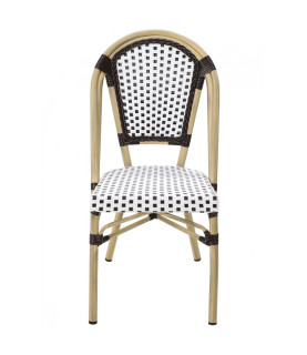 Silla PARIS apilable — aluminio y ratán blanco y marrón.