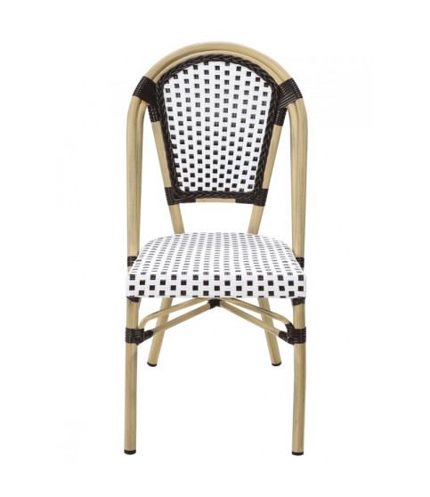 Silla PARIS apilable — aluminio y ratán blanco y marrón.