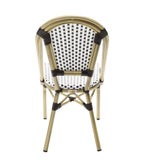 Silla PARIS apilable — aluminio y ratán blanco y marrón.