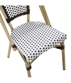 Silla PARIS apilable — aluminio y ratán blanco y marrón.