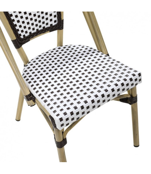 Silla PARIS apilable — aluminio y ratán blanco y marrón.